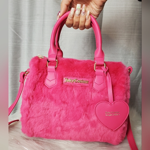 JUICY COUTURE pink free love fur satchel crossbody bag - Picture 3 of 9